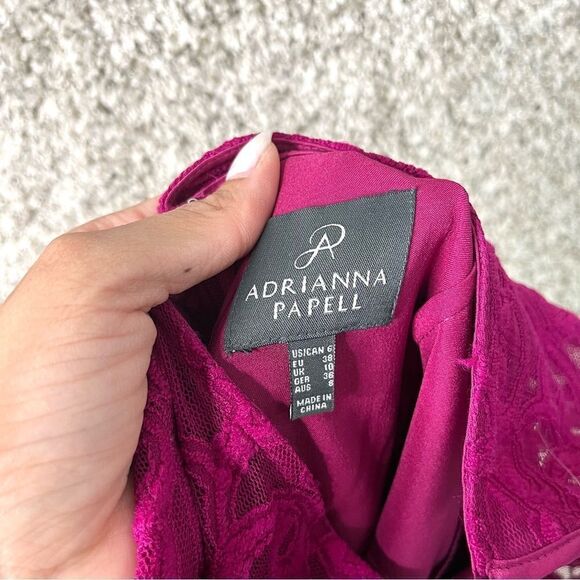 Adrianna Papell Dress Women’s 6 Lace Magenta Purple Short Sleeve Sheath - Picture 3 of 6